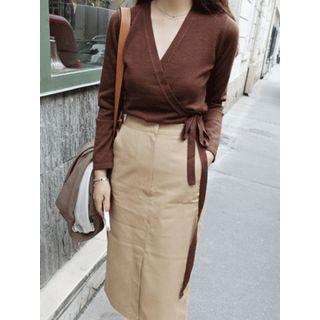 Wrap-front Wool Cardigan