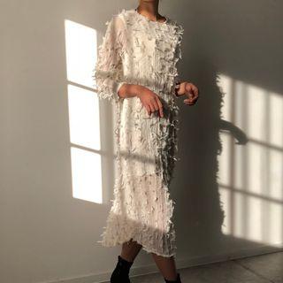 Ribbon Detail Long-sleeve Midi Sheath Dress