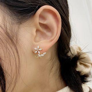 Rhinestone Flower Earring 1 Pair - Gold - One Size