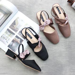 Faux-leather Bow-accent Block-heel Sandals