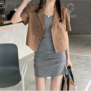 Short-sleeve Double-breasted Blazer / Mini Tank Dress