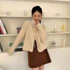 Lace-up Cable-knit Cardigan Cream - One Size