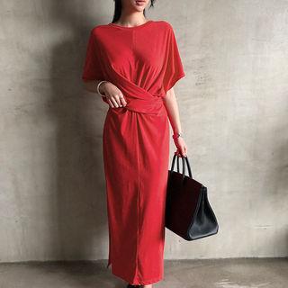 Cross-front Tie-waist Maxi Dress
