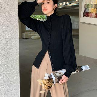 Mock-neck Plain Cardigan