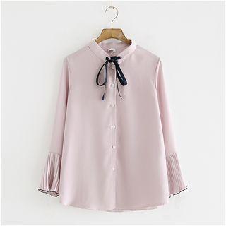 Pleated-cuff Tie-neck Chiffon Blouse