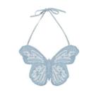 Butterfly Denim Cropped Halter Top Blue - One Size