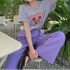 Leopard Print T-shirt / High Waist Loose Fit Pants