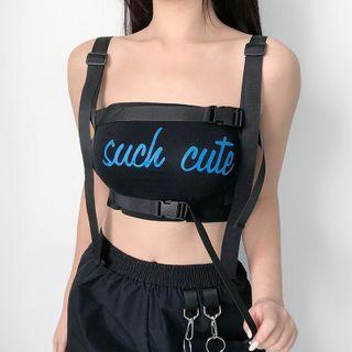 Spaghetti Strap Buckled Lettering Top