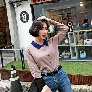 Contrast-collar Cropped Knit Cardigan