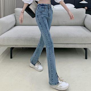 High-waist Hem Slit Jeans