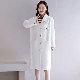 Fringed Trim Single-breasted Coat White - One Size