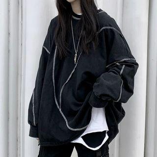 Contrast Trim Oversize Long-sleeve T-shirt