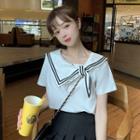 Short-sleeve Sailor Collar Top White - One Size