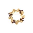 Fashion And Elegant Plated Gold Leaf Imitation Garnet Brooch Golden - One Size