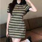 Short-sleeve Argyle Polo Mini Sheath Dress
