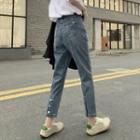 Button Back Straight Leg Crop Jeans