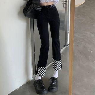 Plaid Panel High-waist Jeans