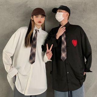 Long-sleeve Heart Embroidered Shirt