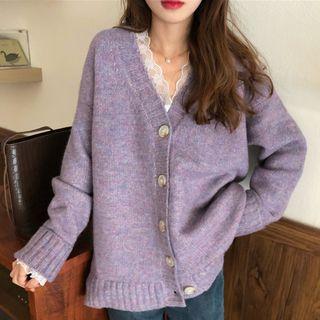 Plain Cardigan / Lace Trim Top