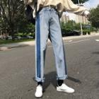 Color Panel High-waist Wide-leg Jeans