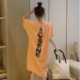 Short-sleeve Cutout Lettering Print T-shirt Dress