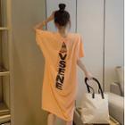 Short-sleeve Cutout Lettering Print T-shirt Dress