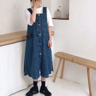 Crew-neck Elbow-sleeve T-shirt / Midi Denim Jumper Dress