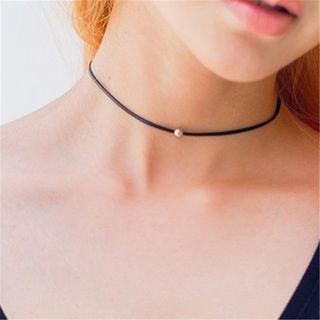 Faux Pearl Cord Choker Black - One Size