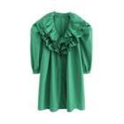 Ruffle Collar Puff-sleeve Dress