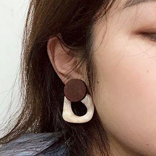 Wooden Disc & Irregular Acrylic Hoop Earring