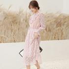 Long-sleeve Lace Frill-trim Midi Dress