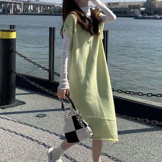 Sleeveless Midi A-line Dress / Turtleneck T-shirt