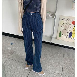 High-waist Pinstriped Straight Leg Jeans