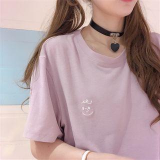 Embroidered Short-sleeve T-shirt Purple - One Size