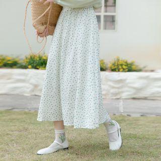 Dotted Midi A-line Skirt Green Dots - White - One Size