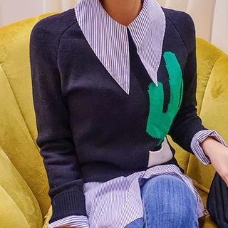 Raglan-sleeve Cactus Print Sweater