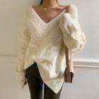 V-neck Punched Cable Sweater Ivory - One Size