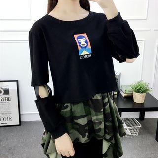 Cut Out Detail Printed Pullover