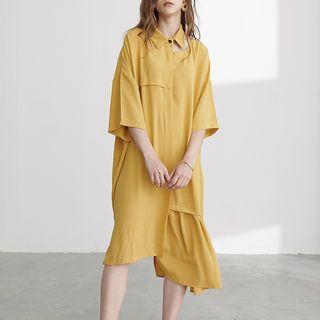 Cut-out Elbow-sleeve Midi Chiffon Dress