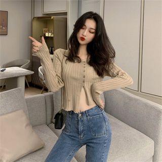Asymmetrical Hem Long-sleeve Knit Top