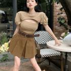 Puff-sleeve Cropped T-shirt / Camisole Top / Mini A-line Skirt / Set