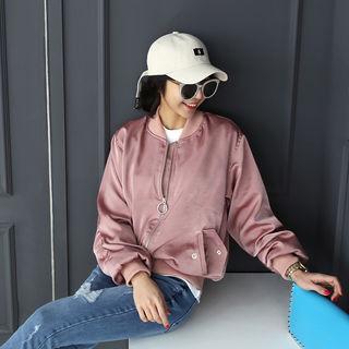Shirred Satin Bomber Jacket