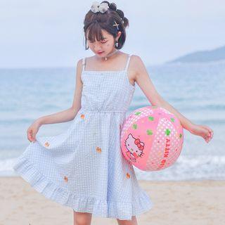 Embroidered Check Strappy A-line Dress