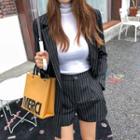 Pinstripe Double-breasted Blazer & Shorts Formal Set