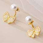 Butterfly Rhinestone Faux Pearl Sterling Silver Swing Earring 1 Pair - S925 Silver - Gold & White - One Size