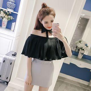Elbow-sleeve Off Shoulder Chiffon Blouse