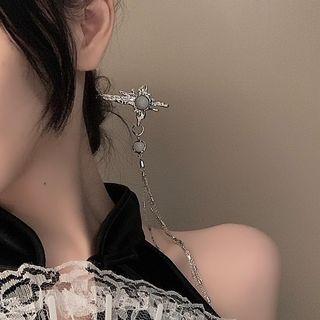 Faux Gemstone Fringed Alloy Hair Stick Silver & White - One Size