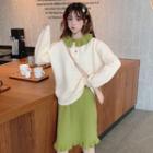 Set : Doll Collar Long-sleeved Knit Top + Skirt