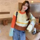 Round Neck Color-block Slim-fit Sweater