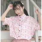 Strawberry Print Elbow-sleeve Shirt As Shown In Figure - One Size